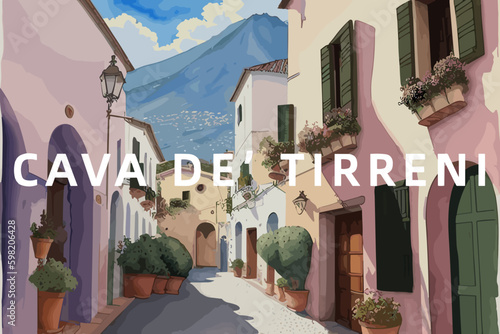 Cava de’ Tirreni: Beautiful painting of an Italian village with the name Cava de’ Tirreni in Campania photo