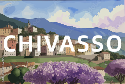 Chivasso: Beautiful painting of an Italian village with the name Chivasso in Piedmont