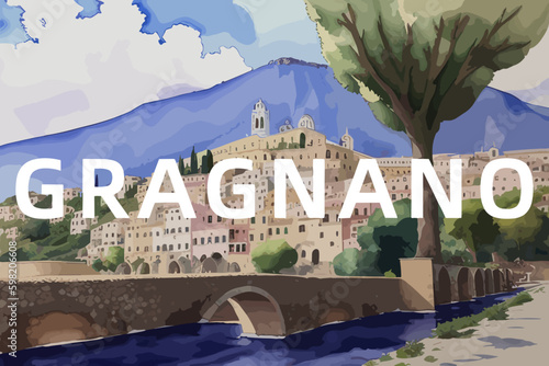 Gragnano: Beautiful painting of an Italian village with the name Gragnano in Campania