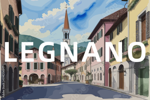Tableau sur toile Legnano: Beautiful painting of an Italian village with the name Legnano in Lomba