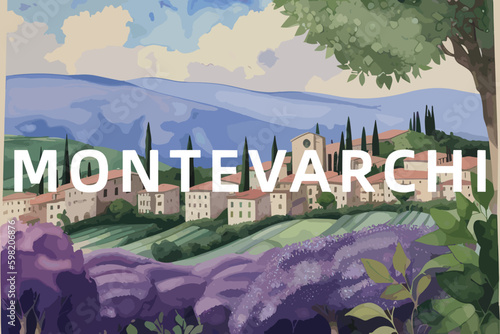 Montevarchi: Beautiful painting of an Italian village with the name Montevarchi in Tuscany photo