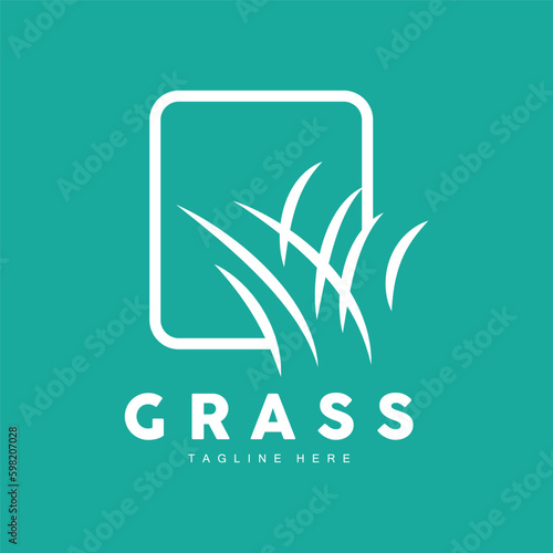 Green Grass Logo Design, Farm Landscape Illustration, Natural Scenery Vector