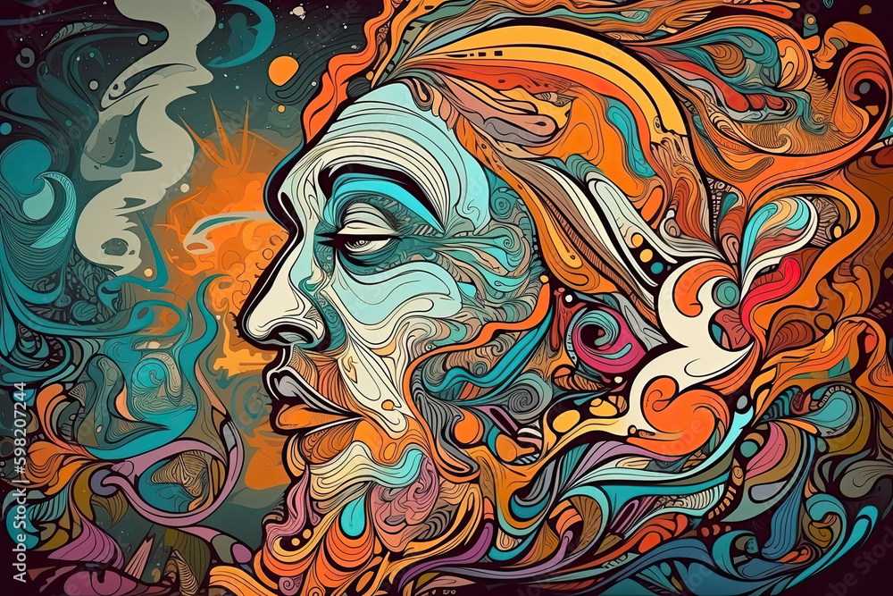 custom made wallpaper toronto digitalColourful psychedelic line art with the abstract smoking woman. Cigarette