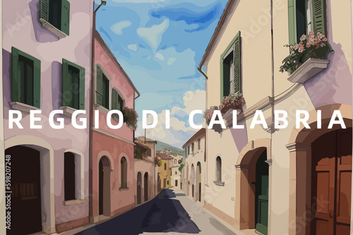 Reggio di Calabria: Beautiful painting of an Italian village with the name Reggio di Calabria in Calabria photo