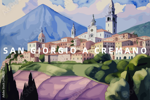 San Giorgio a Cremano: Beautiful painting of an Italian village with the name San Giorgio a Cremano in Campania photo
