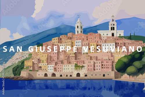 San Giuseppe Vesuviano: Beautiful painting of an Italian village with the name San Giuseppe Vesuviano in Campania photo