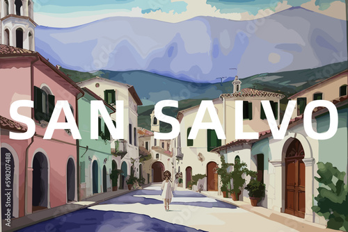San Salvo: Beautiful painting of an Italian village with the name San Salvo in Abruzzo