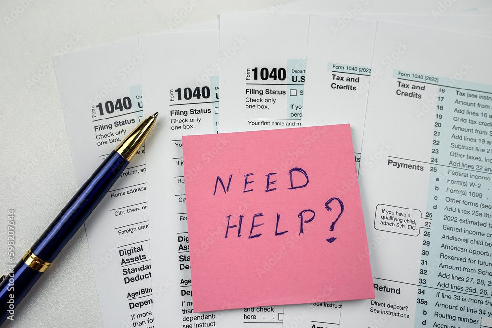 Memo sticker with text Need help on blank 1040 tax form 2022 Memo sticker with text Need help on blank 1040 tax form 2022