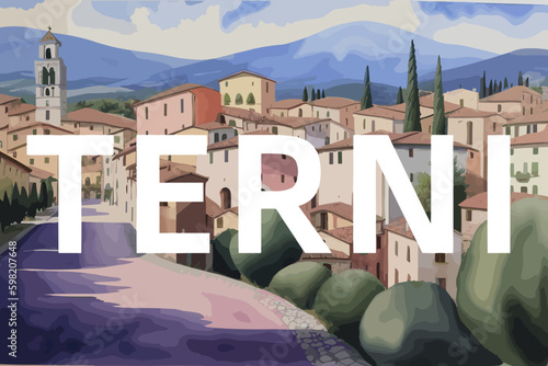 Terni: Beautiful painting of an Italian village with the name Terni in Umbria