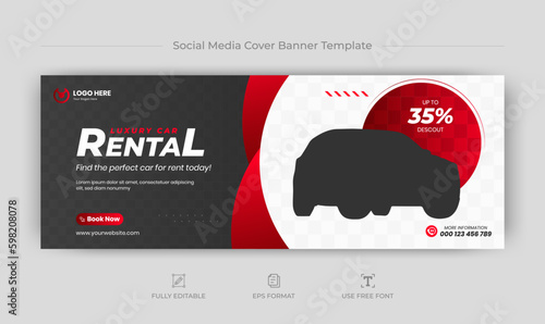 Car rental social media facebook cover banner template, Luxury car rent web banner template, facebook cover banner design.