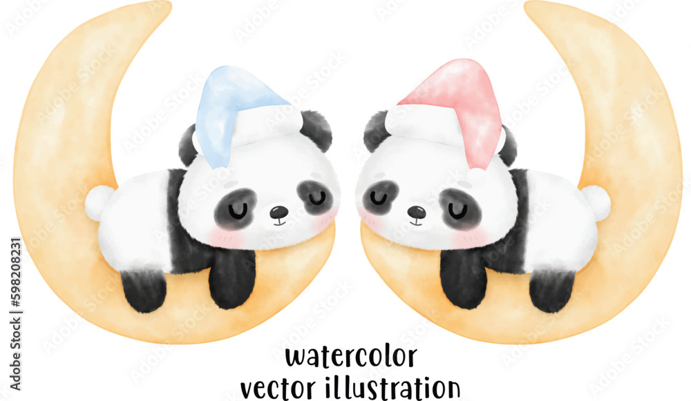 Obraz premium Cute Panda Vector Illustration, Watercolor Animal, Animal Watercolor, Panda watercolor, cute animal, cute panda