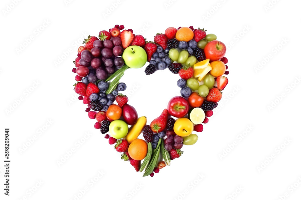 A colorful mix of detox fruits and vegetables arranged in the shape of a heart A colorful mix of detox fruits and vegetables arranged in the shape of a heart