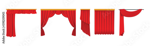 Red Stage Curtains for Theater Decor Vector Set