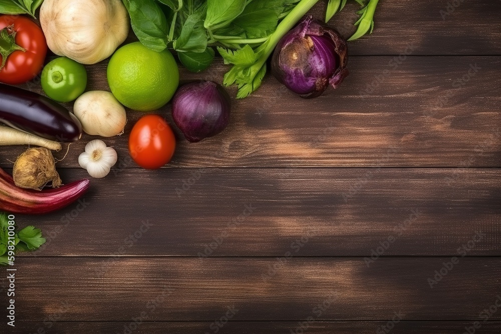 Vegetables wooden board, ingredients of food,Ai Generative Vegetables wooden board, ingredients of food,Ai Generative