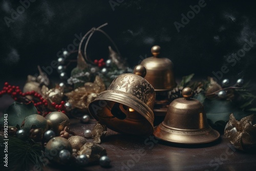 Vintage texture - Christmas - background with bells. Generative AI