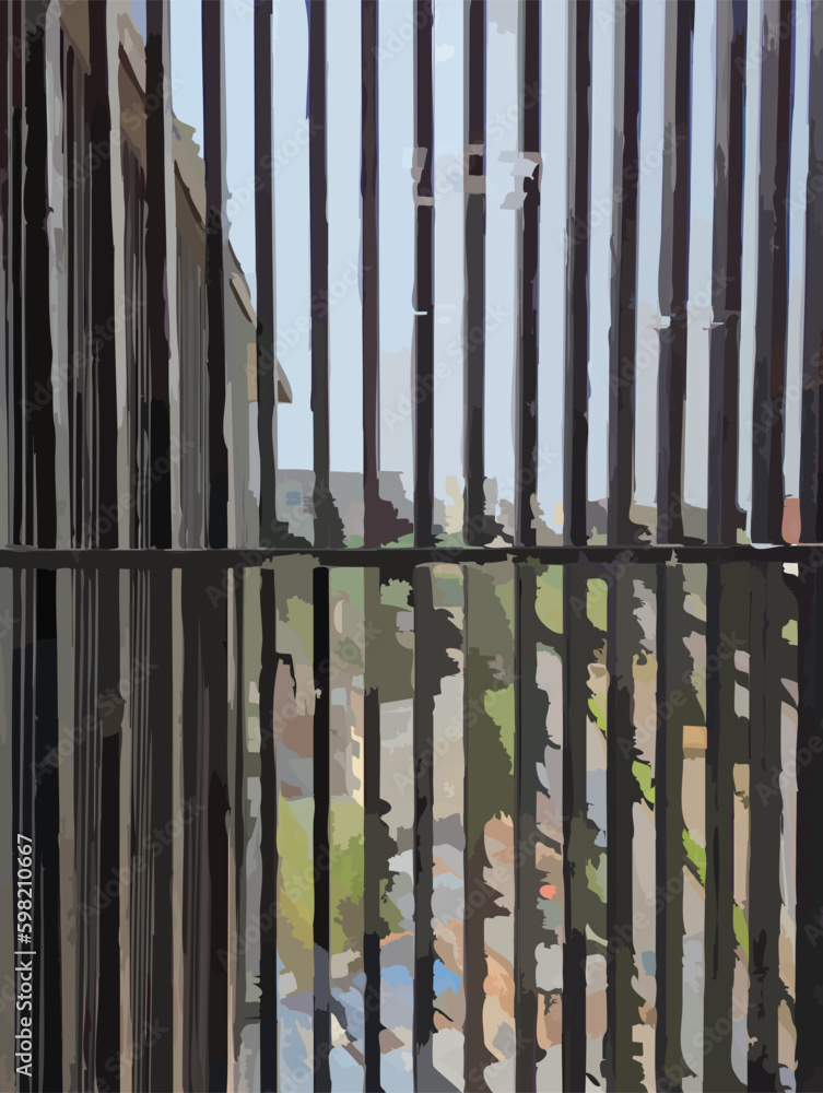 An illustration of a fence with green leaves. An illustration of a fence with green leaves.