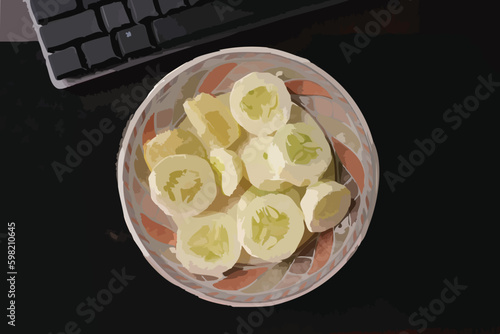 An illustration of a some cucumbers in a bowl 