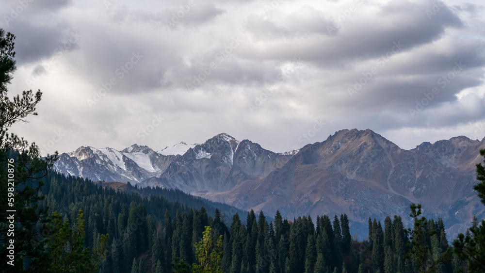 beautiful autumn mountain peaks. cloudy weather in the mountains