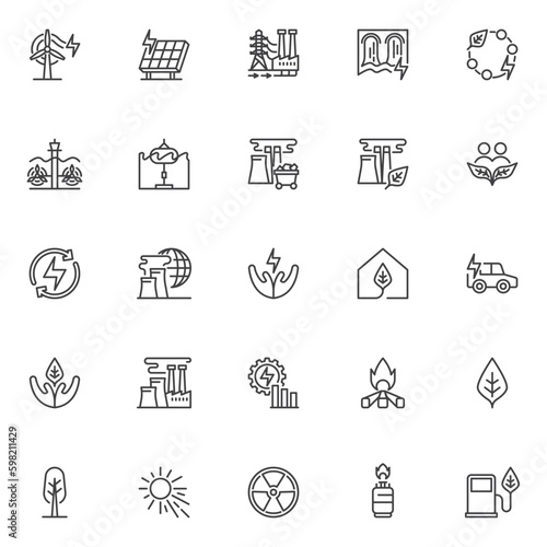 Alternative energy line icons set