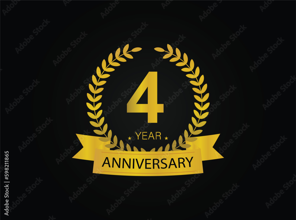 Fototapeta premium 4th golden anniversary logo. with ring and ribbon.