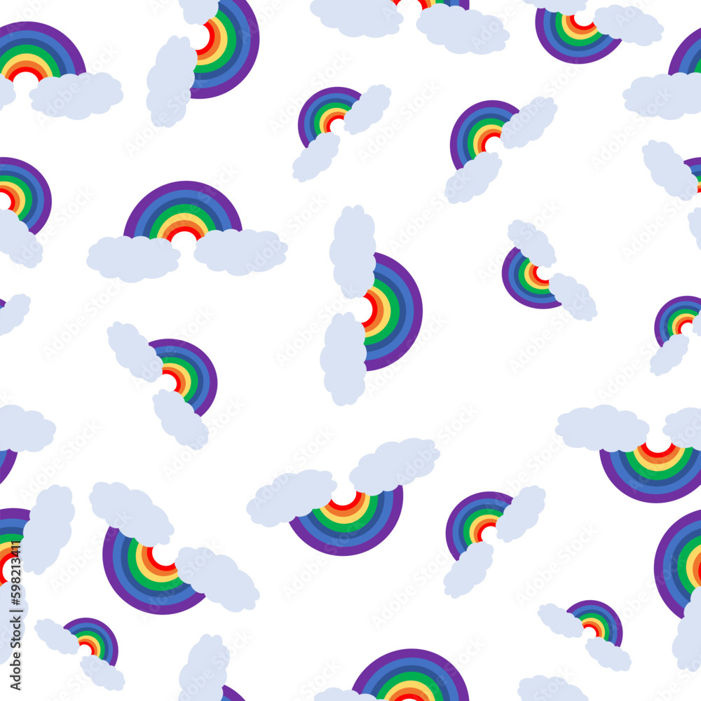 rainbow and cloud cartoon pattern, repeat and seamless style design for fabric printing or kids wallpaper rainbow and cloud cartoon pattern, repeat and seamless style design for fabric printing or kids wallpaper