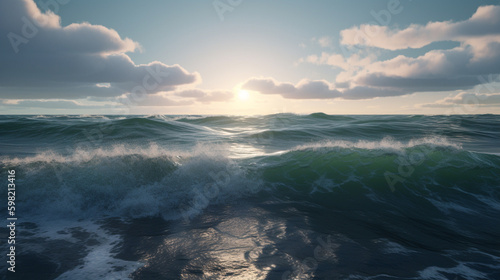 Calm ocean waves natural light afternoon in Generative AI