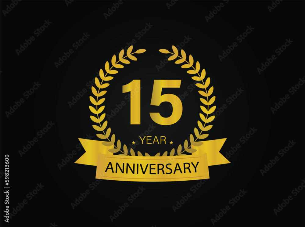 15th golden anniversary logo. with ring and ribbon. 15th golden anniversary logo. with ring and ribbon.