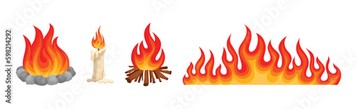 Flaming and Burning Objects with Candle and Bonfire Vector Set