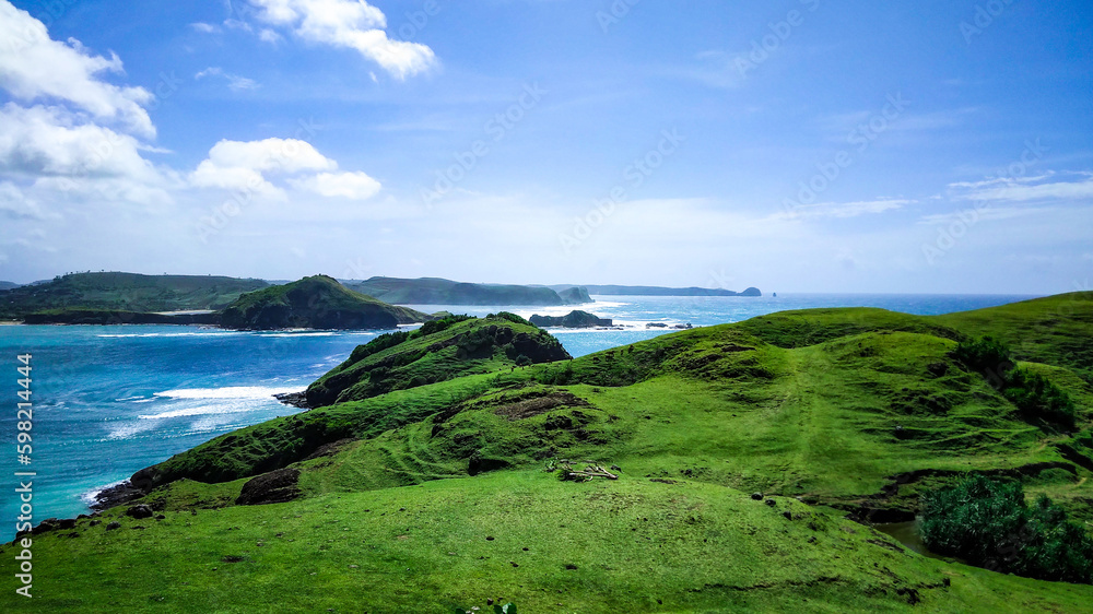 Hill and the ocean view from Merese hill, Mandalika, Lombok island, Indonesia