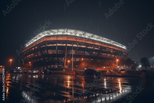 Night football stadium with lights. Generative AI