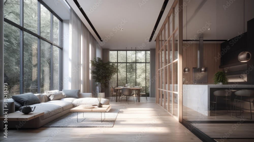 Minimalist interior design with a focus on natural light and air flow. AI generated Minimalist interior design with a focus on natural light and air flow. AI generated