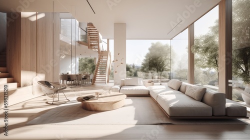 Minimalist interior design with a focus on natural light and air flow. AI generated © ArtStage