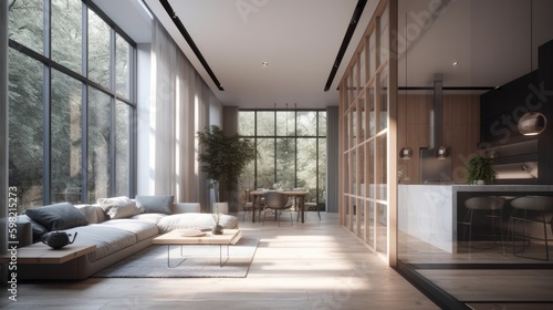Minimalist interior design with a focus on natural light and air flow. AI generated