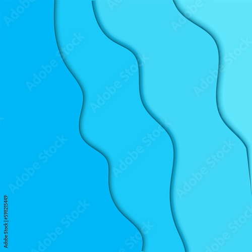 Abstract blue sea and beach summer background with paper waves and seacoast for banner, invitation, poster or web site design. Paper cut style, 3d effect imitation, space for text, vector illustration