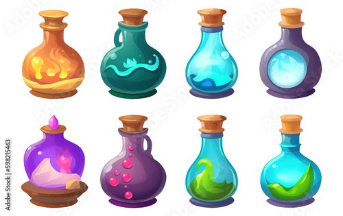 set vector illustration of potion or poison magic vessel with magic liquid Generative AI