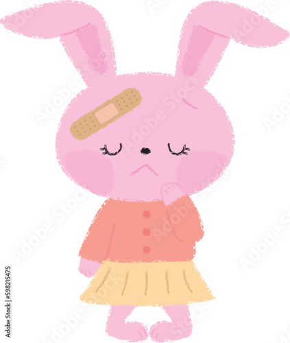 額に絆創膏を貼っているうさぎの女の子イラスト