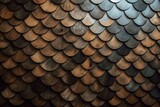 3D fish scale wall, timber blocks with tile wallpaper. Background with natural texture. Generative AI