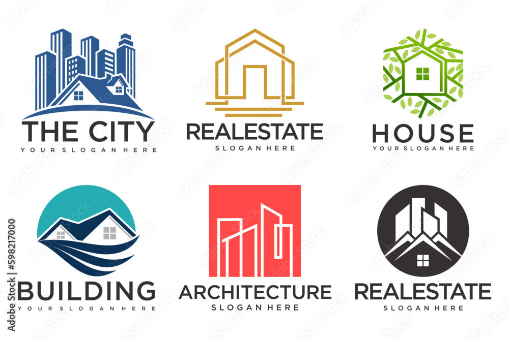 Naklejka premium Real Estate Logo, house logo and building logo icon set .design template vector illustration