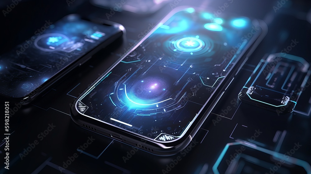 Vector futuristic mobile technology Ultra realistic, highly detail, VFX, CGI, 4K, modern mobile phone, mobile phone on the table, mobile phone on the screen, mobile phone on blue background Vector futuristic mobile technology Ultra realistic, highly detail, VFX, CGI, 4K, modern mobile phone, mobile phone on the table, mobile phone on the screen, mobile phone on blue background