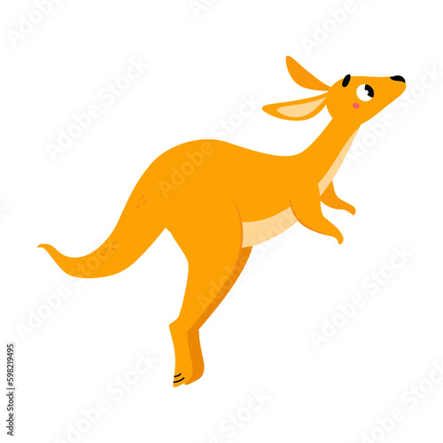 Cute Brown Kangaroo Marsupial Character with Pouch Leaping Vector Illustration