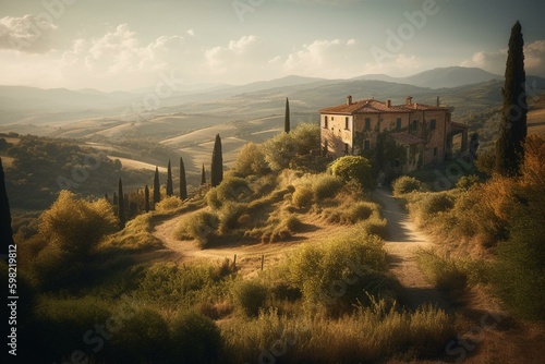 Tuscany-inspired landscape. Generative AI