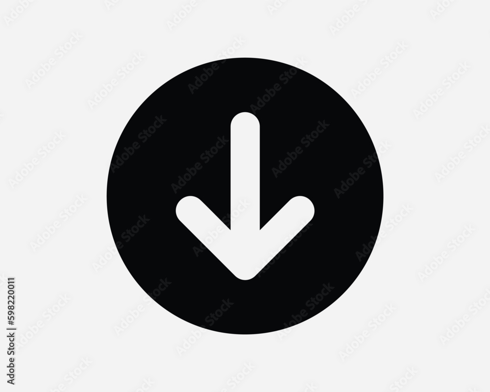 Down Arrow Circle Icon. Below Under Underneath Bottom Downward Round ...