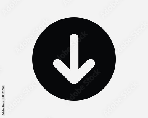 Down Arrow Circle Icon. Below Under Underneath Bottom Downward Round Symbol. Download Reverse Backout Point Pointer Sign Vector Graphic Clipart Cricut