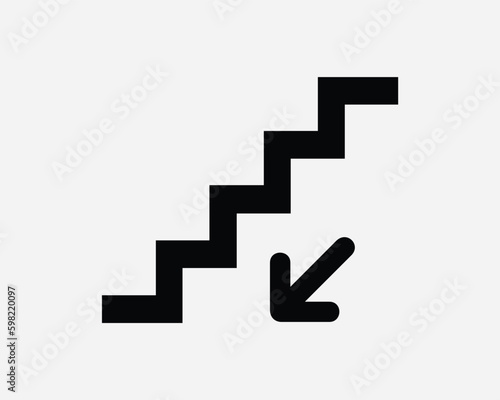 Downstairs Icon. Arrow Point Going Down Stairs Staircase Steps Stairwell Signage Sign Black Symbol Artwork Graphic Illustration Clipart Vector Cricut photo