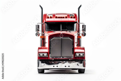 Isolated front view of red truck on white background. Generative AI