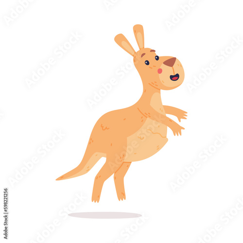Funny Kangaroo Marsupial Animal Leaping and Smiling Vector Illustration