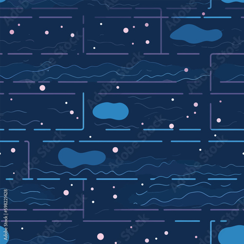 Liquid Cosmos: A Seamless Blue Background of Flowing Waters and Starry Skies
