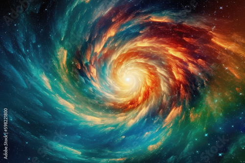 a vibrant spiral galaxy in deep space wallpaper. AI generative image.