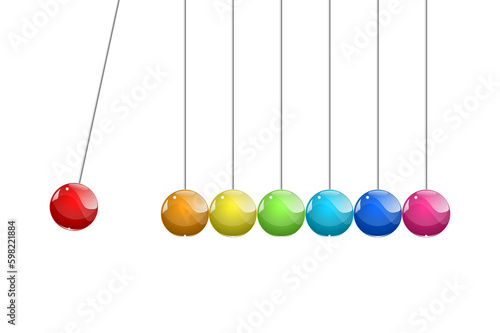 Newton's cradle with colorful glass ball.
