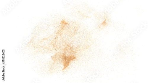 3D rendering of scattered sand granules or fine dirt on transparent background